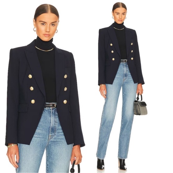 $695 Veronica Beard Miller Dickey Jacket Blazer Navy gold Double Breasted Sz 4 - Picture 15 of 16